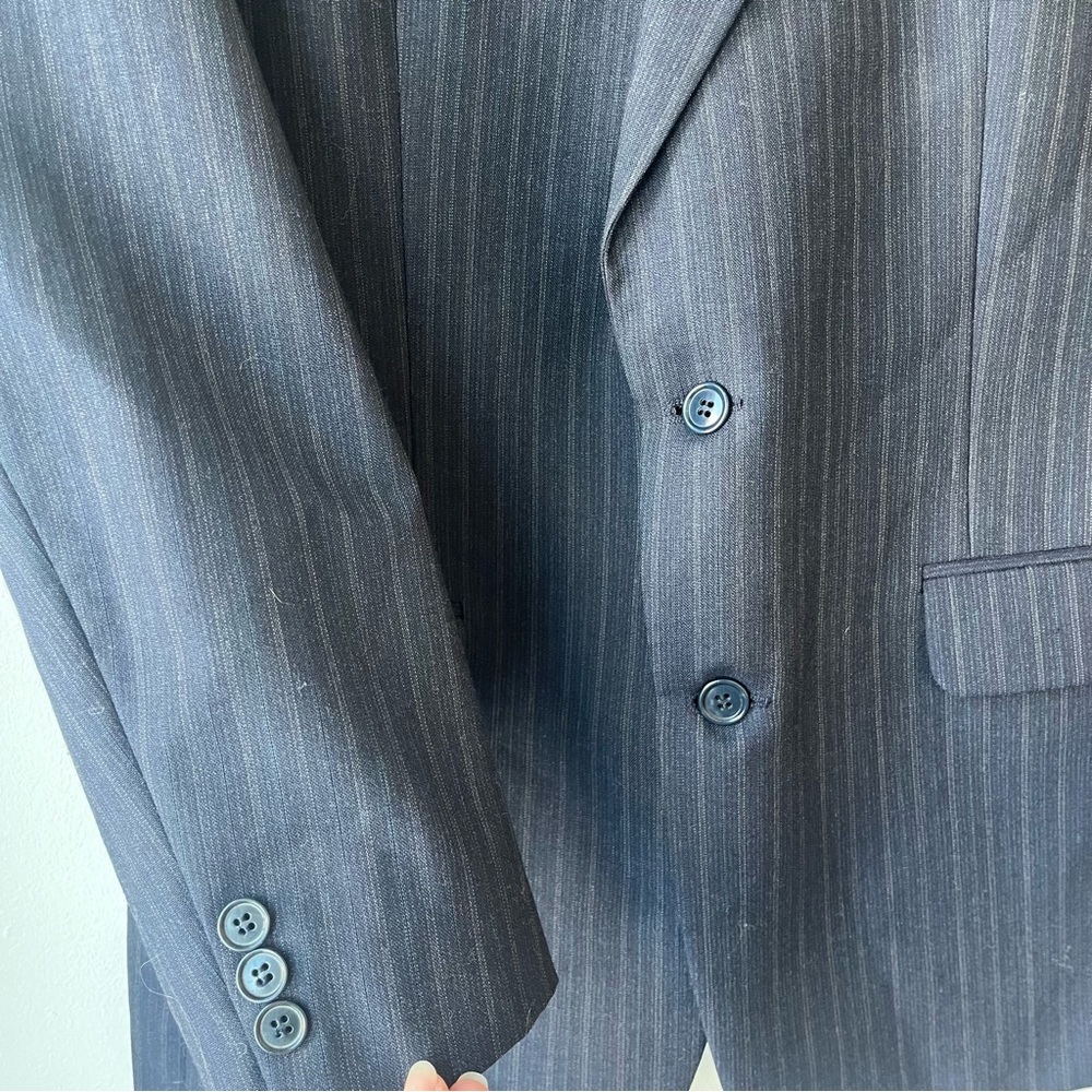Vintage Jonathan Bryan Wool Blazer Made in Canada | Jack Fraser | Navy Pinstripe - Picture 2 of 11